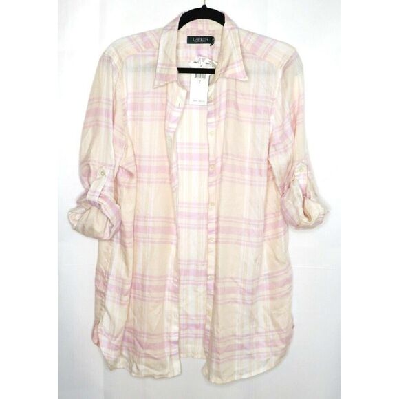 NWT Lauren Ralph Lauren Rolled Tab Sleeve Shirt L - Picture 2 of 9